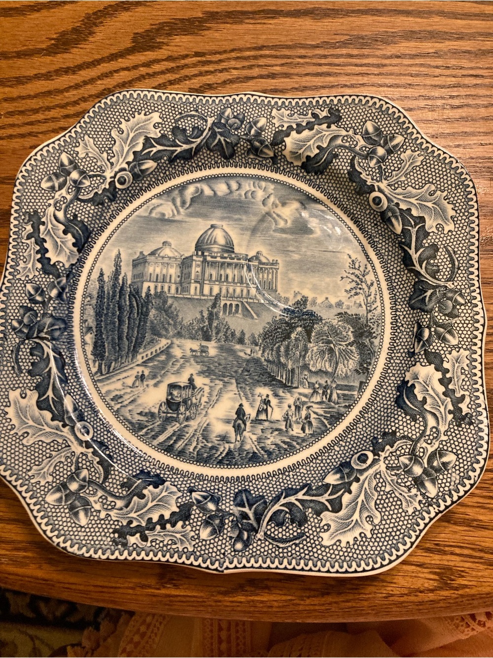 Blue Transferware Decorative Plate with Scenic Motif
